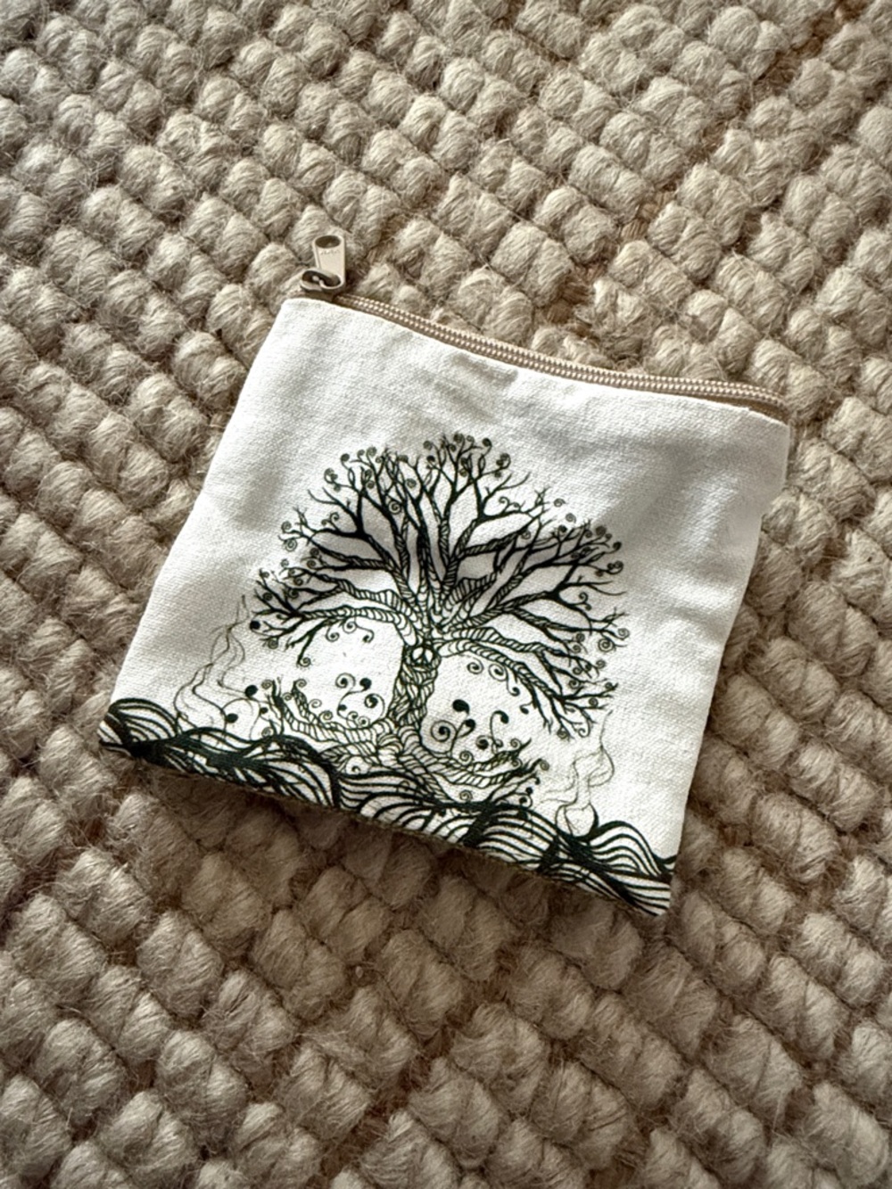 Canvas Tree Print Zip Pouch in White and Black
